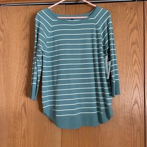 Pink Clover blue/green & White Striped Sweater - Valencia Curved Hem Pullover.